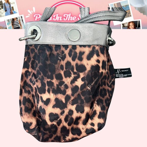 👜 B. Makowsky Pebble Leather Crossbody | Pewter Metallic | Leopard lining - Picture 6 of 8